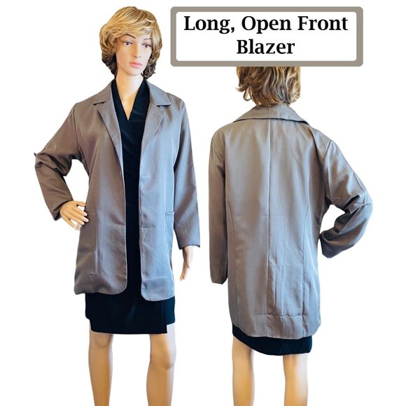 Casual Oversized Long Taupe Gray Blazer Womens sz XL Long Sleeve Open Front - Picture 4 of 11
